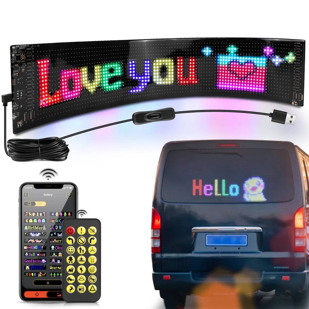 Truck Car Devil Eye LED Sign Car Scrolling Advertising USB 5V Bluetooth App Control Logo Light Custom Text Pattern Animation - bliblikishop