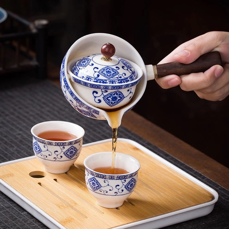 Asian Ceramic Teapot With Wooden Handle - bliblikishop