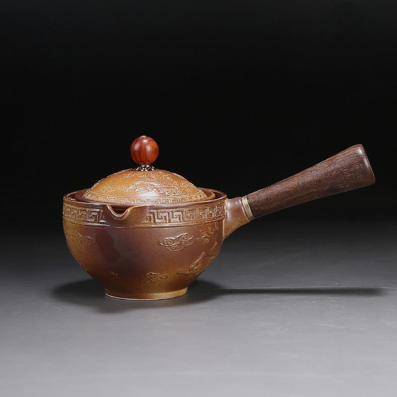 Asian Ceramic Teapot With Wooden Handle - bliblikishop