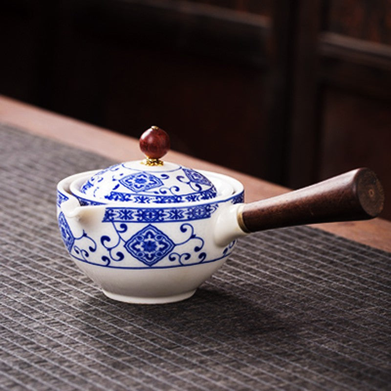 Asian Ceramic Teapot With Wooden Handle - bliblikishop