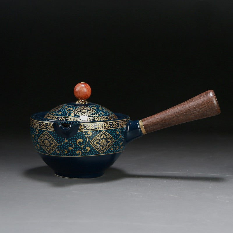 Asian Ceramic Teapot With Wooden Handle - bliblikishop