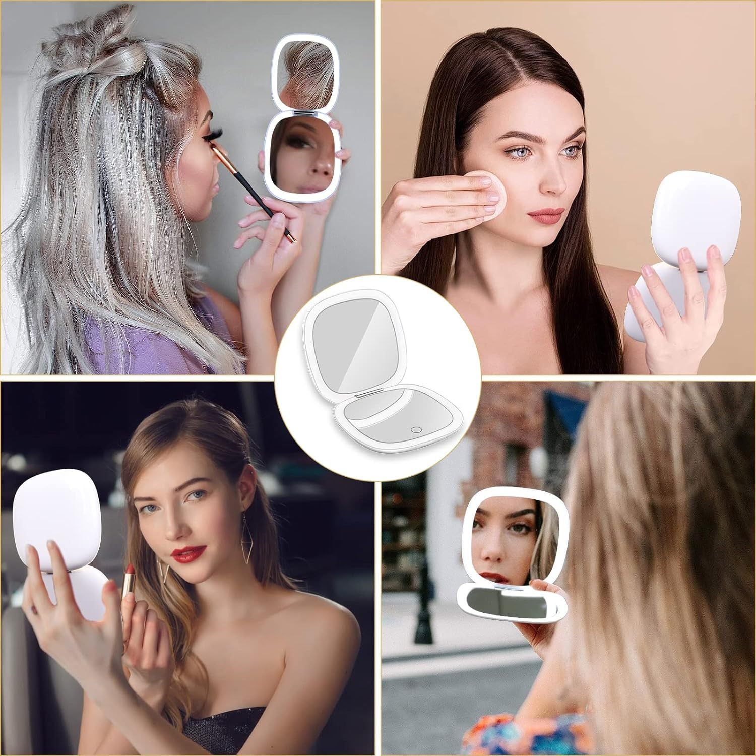 Handheld Led Make-up Mirror Foldable And Portable Portable Makeup Mirror - bliblikishop