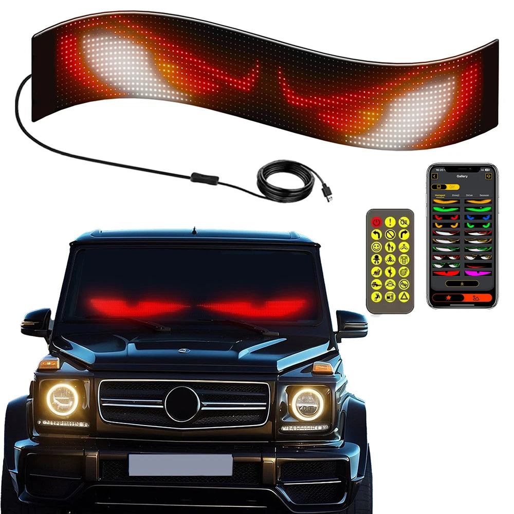 Truck Car Devil Eye LED Sign Car Scrolling Advertising USB 5V Bluetooth App Control Logo Light Custom Text Pattern Animation - bliblikishop
