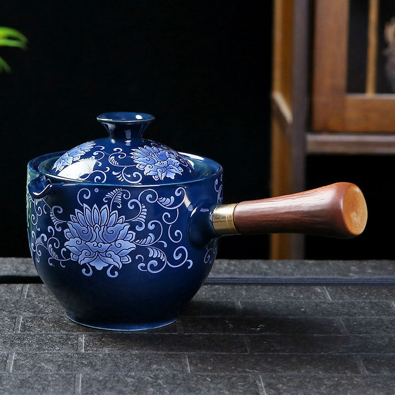 Asian Ceramic Teapot With Wooden Handle - bliblikishop