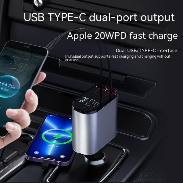 Metal Car Charger 100W Fast Charging USB And TYPE-C Adapter - bliblikishop